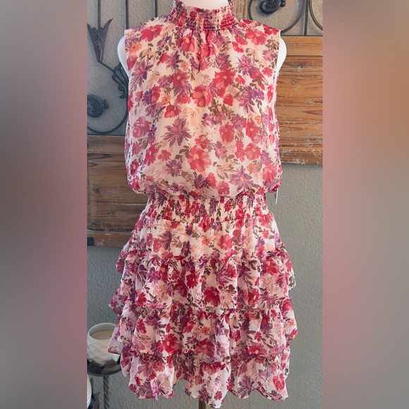 NWT 1. State Floral High Shirred Neck Sleeveless Ruffle Skirt Mini Dress -Sz XL - Picture 15 of 16